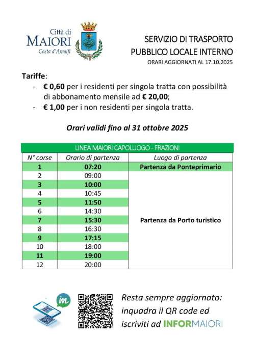 img title Trasporto pubblico locale interno: orari validi fino al 31.10.2025 per la linea Maiori capoluogo - Frazioni
