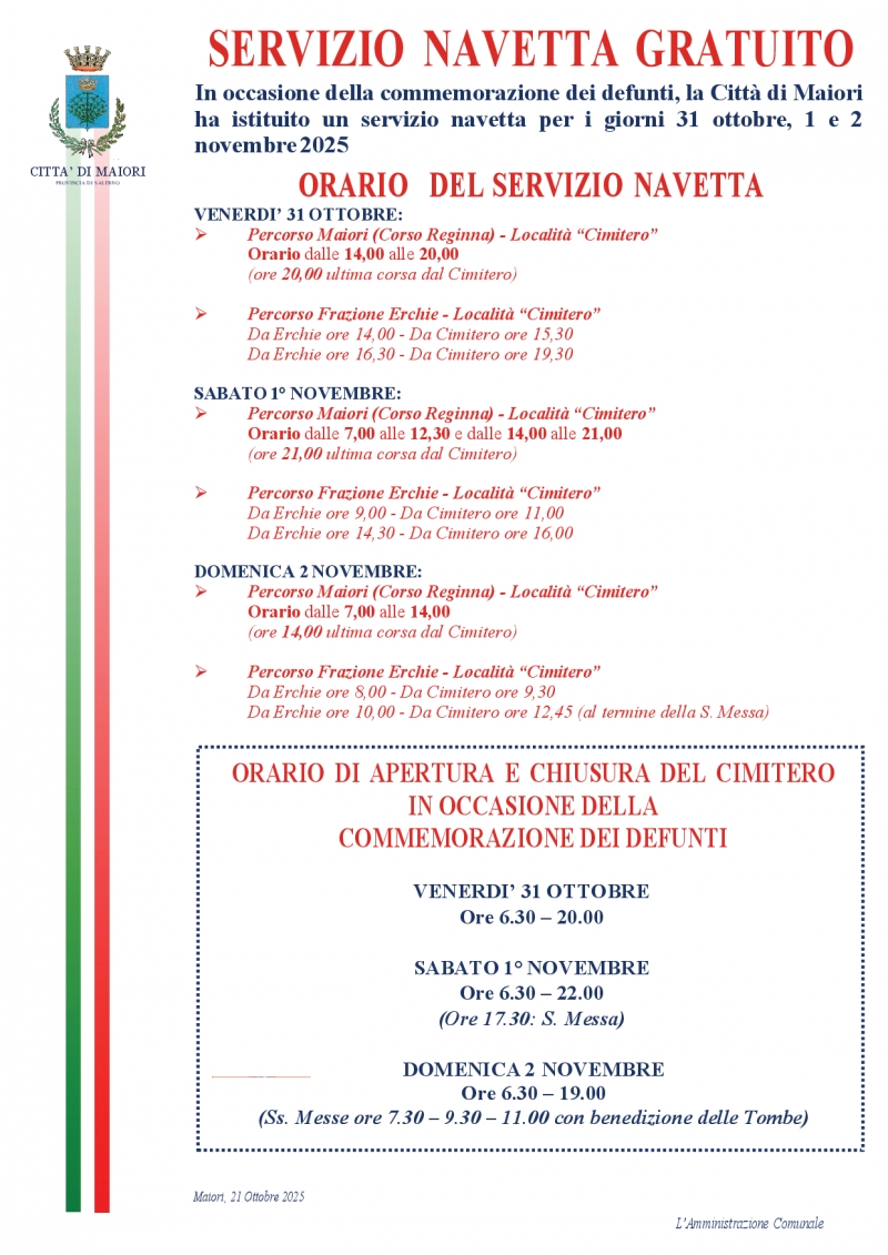 img title Commemorazione dei defunti: orari apertura e chiusura cimitero e servizio navetta gratuito per i giorni 31 ottobre, 1 e 2 novembre p.v.
