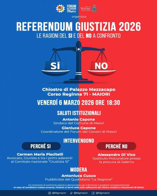 Arrivare preparati all�appuntamento referendario: il Forum dei Giovani di Maiori organizza un incontro informativo sul Referendum Giustizia 2026